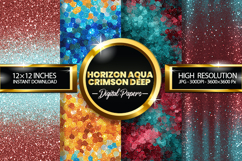 Horizon Aqua Crimson Deep Glitter Digital Papers Product Image 1