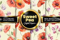 Watercolor Sweet Pea Digital Papers - 04 Variations Product Image 1