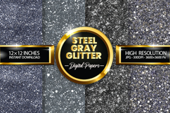 Steel Gray Glitter Digital Papers - 04 Variations Product Image 1