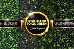 Iron Black Toxic Green Glitter Digital Papers - 04 Varitions Product Image 1