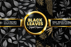 Black Leaves Glitter Digital Papers - 04 Variations Product Image 1