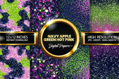 Navy Apple Green Pink Glitter Digital Papers - 04 Varitions Product Image 1