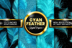 Cyan Feather Glitter Digital Papers - 04 Variations Product Image 1