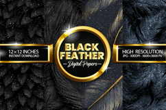 Black Feather Glitter Digital Papers - 04 Variations Product Image 1