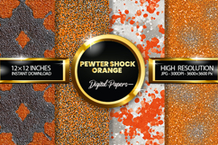 Pewter Shock Orange Glitter Digital Papers - 04 Varitions Product Image 1