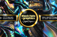 Black Holographics Digital Papers - 04 Variations Product Image 1
