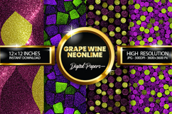 Grape Wine NeonLime Glitter Digital Papers - 04 Varitions Product Image 1