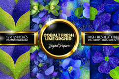 Cobalt Fresh Lime Orchid Glitter Digital Papers - 04 Varit Product Image 1