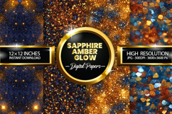 Sapphire Amber Glow Glitter Digital Papers - 04 Variations Product Image 1