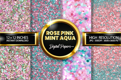 Rose Pink Mint Aqua Glitter Digital Papers - 04 Varitions Product Image 1
