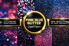 Pink Blue Glitter Digital Papers - 04 Variations Product Image 1