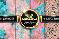 Ballet Pink Jungle Aqua Glitter Digital Papers - 04 Variti Product Image 1