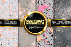 Dusty Gray NeonPeach Glitter Digital Papers - 04 Variations Product Image 1