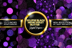 Eclipse Black Neon Violet Glitter Digital Papers Product Image 1