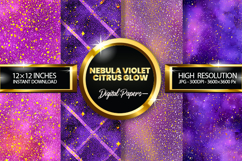 Nebula Violet Glow Glitter Digital Papers - 04 Varitions Product Image 1