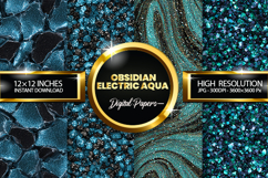 Obsidian Electric Aqua Glitter Digital Papers - 04 Varitions Product Image 1