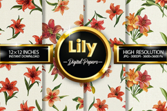 Lily Flower Digital Papers - 04 Variations Product Image 1