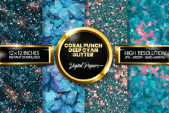 Coral Punch Deep Cyan Glitter Digital Papers Product Image 1