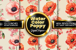 Watercolor Poppy Digital Papers - 04 Variations Product Image 1