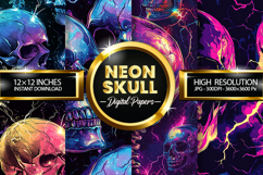 Neon Skull Digital Papers - 04 Variation Product Image 1