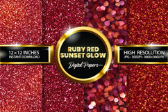 Ruby Red Sunset Glow Glitter Digital Papers - 04 Varitions Product Image 1