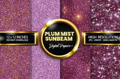 Plum Mist Sunbeam Glitter Digital Papers - 04 Varitions Product Image 1