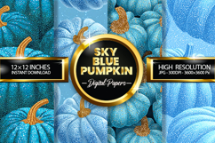 Sky Blue Pumpkin Glitter Digital Papers - 04 Variations Product Image 1