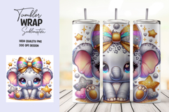 Kawaii Rainbow Bow Leopard Elephant Tumbler Wrap PNG Product Image 1