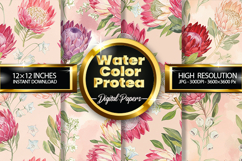 Watercolor Protea Digital Papers - 04 Variations Product Image 1