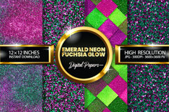 Emerald Neon Fuchsia Glow Glitter Digital Papers Product Image 1