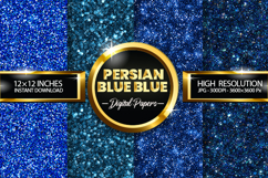 Persian Blue Glitter Digital Papers - 04 Variations Product Image 1