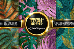 Tropical Leaves Glitter Glitter Digital Papers - 04 Variat Product Image 1