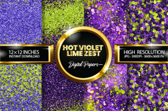 Hot Violet Lime Zest Glitter Digital Papers - 04 Varitions Product Image 1