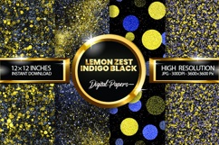 Lemon Zest Indigo Black Glitter Digital Papers - 04 Varition Product Image 1