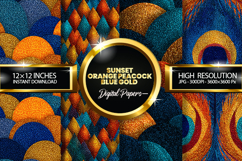 Sunset Orange Peacock Blue Gold Glitter Digital Papers Product Image 1