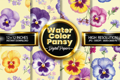 Watercolor Pansy Digital Papers - 04 Variations Product Image 1