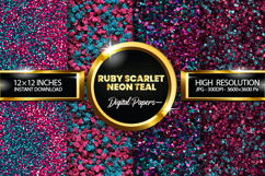 Ruby Scarlet Neon Teal Glitter Digital Papers - 04 Varitions Product Image 1