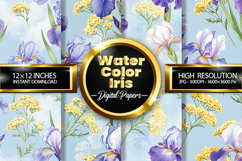 Watercolor Iris Digital Papers - 04 Variations Product Image 1