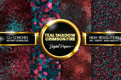 Teal Shadow Crimson Fire Glitter Digital Papers- 04 Varition Product Image 1