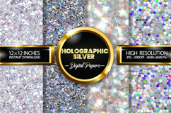 Holographic Silver Glitter Digital Papers - 04 Variations Product Image 1