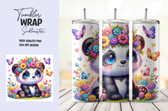 Kawaii Floral Panda Tumbler Wrap Sublimation PNG Product Image 1