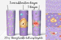 Lion sublimation design. Skinny tumbler wrap design. Product Image 1
