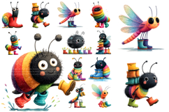 Cute Rainbow Bug in Rainboots Clipart Product Image 1