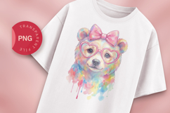 Cute Bear Watercolor PNG, Rainbow Bear with Glasses Product Image 1