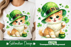 St. Patrick’s Day Kitten with Leprechaun Hat Sublimation Product Image 1