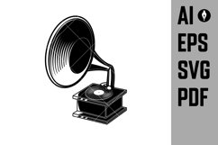 Illustration of retro gramophone in engraving style. Design Product Image 1