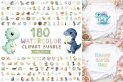 180 Watercolor Baby Dinosaur Clipart Bundle Product Image 1