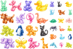 Watercolor Balloon Animal Clipart PNG Bundle Product Image 1