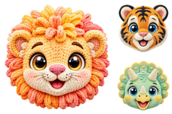 Crochet Animal Face PNG Bundle, Sublimation PNG Product Image 2