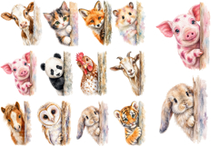 Watercolor Peeking Animals Clipart Bundle Product Image 1